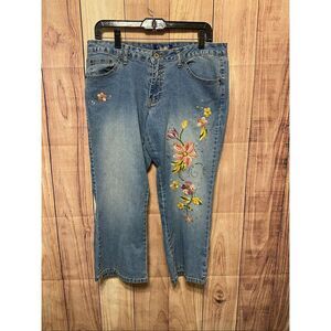 Angels size 13 junior floral embroidered pants jeans demim cropped